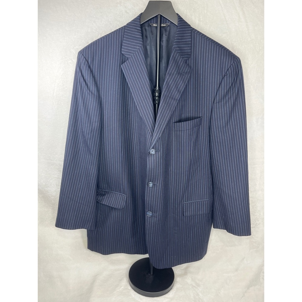 Jack Victor Saks Fifth Avenue Mens Navy Pinstripe Blazer Jacket Size‎ 46R
